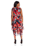 Taylor Dresses Plus Size Hankie Hem Floral Chiffon Dress With RickRack Crochet Insert, Red/Black, 18W