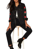 Haoduoyi Casual Flower Embroidery Long Sleeve Denim Jacketxldark Grey