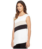 Sleeveless Angle Bottom Top With Stripe Soft White Shirt