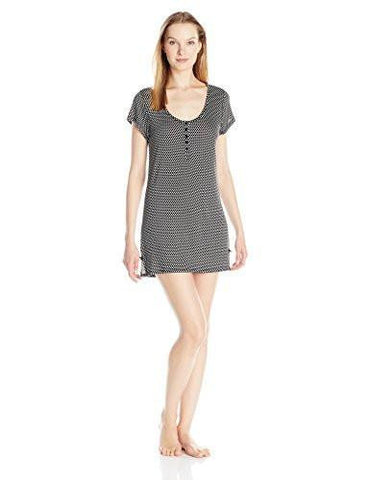 Rayon Knit Henley Sleepshirt, Flirty Dottie Raven Black, Medium