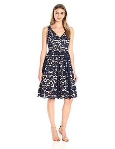 Eliza J Lace Fit And Flare, Navy, 14