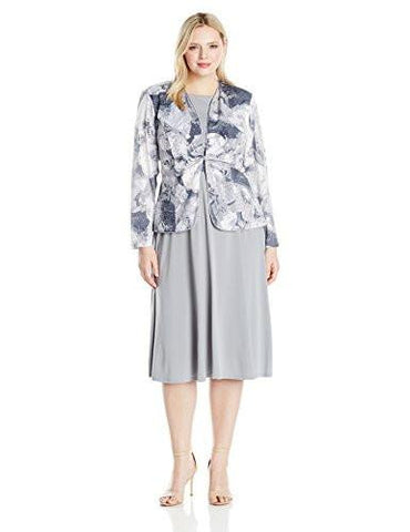 Jessica Howard Plus Size Tucked Front Jacket Dress, Gray, 22W