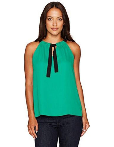 Ellen Tracy Solid Tie Neck Halter, Palm, Petite XLarge