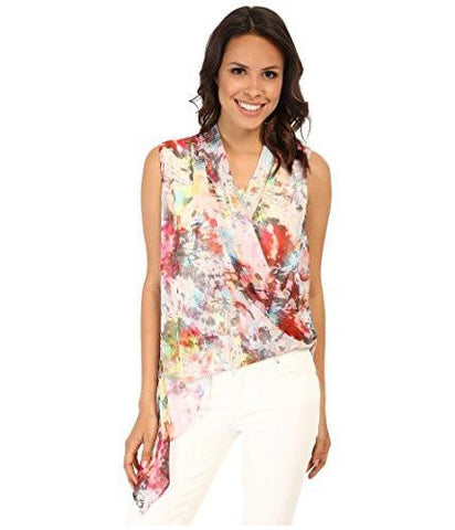 Karen Kane Watercolor Asymmetrical Hem Top Print Blouse
