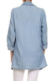 Memorose Spring Cuffed Sleeve Lapel Blue Denim Thin Coat Cardigan Jacket Xl