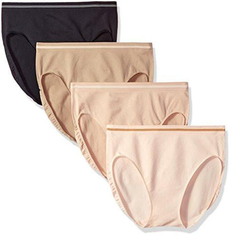 Ellen Tracy Seamless Flawless Fit Hi Cut Panty Pack Of 4, Sun Beige/Black/Latte/Natural, L