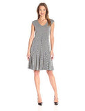 Taylor Dresses Novelty Knit Empire Seamed Cap Sleeve Fit And Flare Dress, Navy Tan, 6