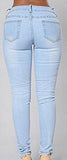 Blue Denim Stretch Jeans Destroy Skinny Ripped Distressed Pants