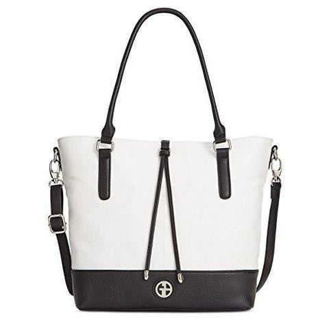 Leather Colorblock Tote Handbag White Large