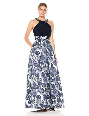 Beaded Neck Ballgown, Navy/Silver, 6