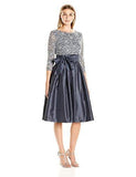 3/4 Sleeve Tie Waist Dress With Pleated Skirt, Steel, 12