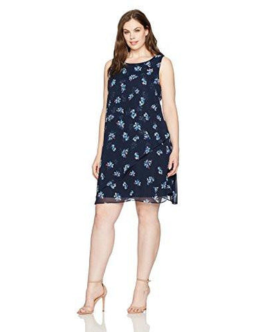 Taylor Dresses Plus Size Cacade Floral Envelope Front Swing, Navy, 16W