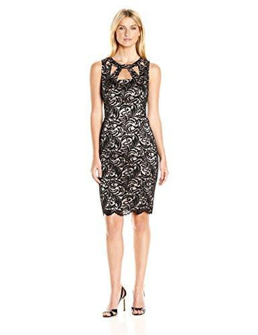 Eliza J Lace Sheath Dress With Cutout Detail At Neckline, Black, 12