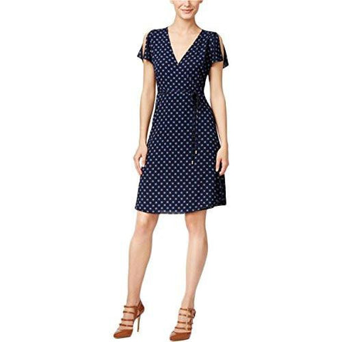Michael Michael Kors Crepe Printed Wrap Dress Navy 2
