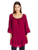 Long Ruffle Sleeve Top, Wine, L