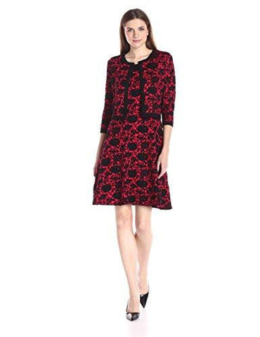 Taylor Dresses Rose Printer Sweater Dress With Cardigen Set, Crimson/Black, XLarge