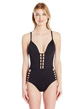 Kenneth Cole York Solids Strappy Push Up Mio Sexy One Piece Swimsuit Black M