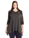 Plus Size LaceYoke Flare Top, Black/Heather Gray, 3X