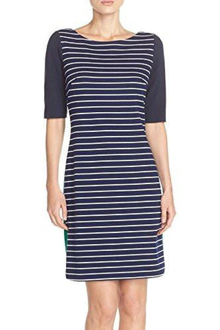 Stripe Ponte Shift Dress For In Navy, 2P Petite