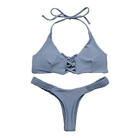 Mooskini 2 Pcs Bikini Brazilian Bottom Braided Rope Swimsuit Swimwear Sus Size 24 B923Gy