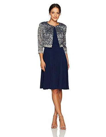 Jessica Howard Petite Lace Jacket Dress, Navy/Tan, 12P
