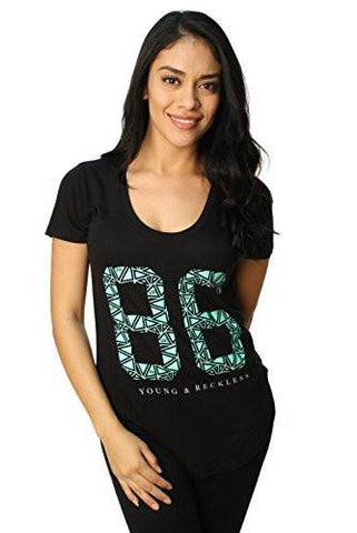 Goemetric 86 Scoop Neck Short Sleeve Graphic Tshirtm Black