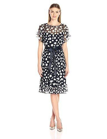 Jessica Howard Pin Tuck Dress With Ruffle Hem, Navy/Ivory, 16
