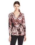 Long Sleeve Faux Wrap Top, Print, Medium