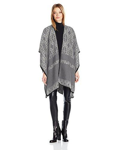 Pattern Ruana With Whipstitch Grey Smoke One Size