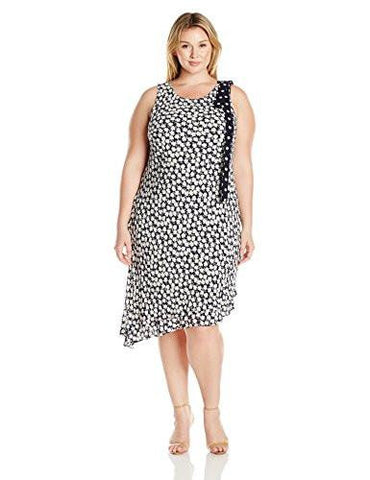 Taylor Dresses Plus Size Asymetric Mini Daisy Double Tier Maxi, Black/White, 18W