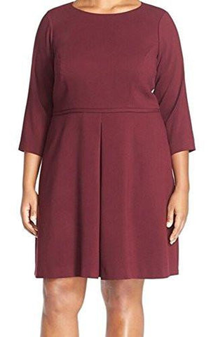 Burgundy S Plus PleatFront Sheath Dress Red 14W