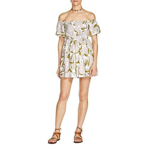 Louise Floral Print OffTheShoulder Casual Dress Gray Xs
