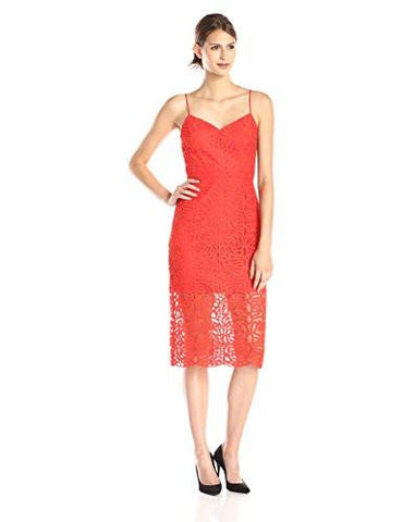 Spaghetti Strap Tea Length Dress In Boho Lace, Poppy Red, 12