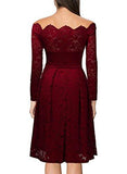 Missmay Vintage Floral Lace Long Sleeve Boat Neck Cocktail Formal Swing Dress Red Xxlarge