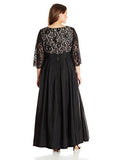 Eliza J Plus Size 3/4 Sleeve Surplice Lace Gown With Faile Skirt, Black, 20W