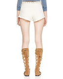 Embroidered Trim Button Fly Denim Shorts Ivory 30