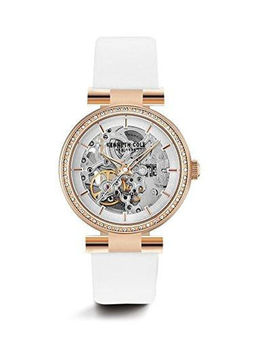 Kenneth Cole York Auto Quartz Brassplatedstainlesssteel And Leather Dress Watch Color:White Model: Kc15107001