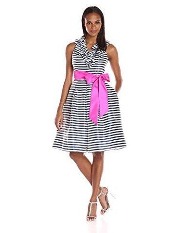 Ruffle Front Fit And Flare Dress, Ivory/Navy, 6