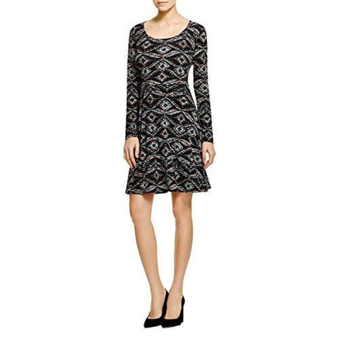 Printed ALine Casual Dress Black M