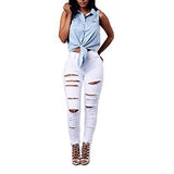 Vicvik High Waist Knee Skinny Denim Distressed Ripped Boyfriend Jeans L White