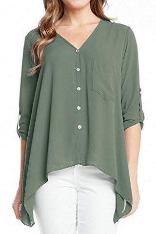 Creti Fashion Vneck Long Sleeve Chiffon Blouse Top Shirts