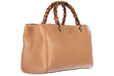 Leather Handbag Shopping Bag Purse Bamboo Beige