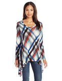 Long Sleeve VNeck Handkerchief Top, Print, M