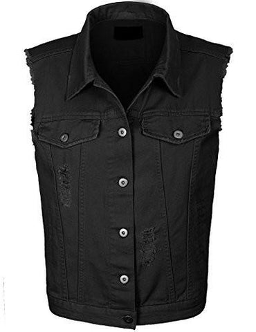 Kogmo Loose Fit Trucker Distressed Denim Vestmblack