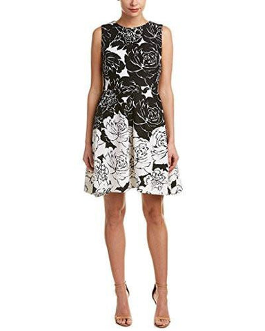 Taylor Dresses Positive Negative Floral Border Scuba Fit And Flare Dress, Black/White, 4