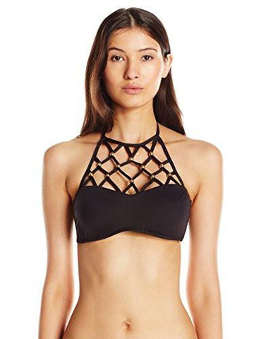 Algiers Solid High Neck Bikini Top Black 6