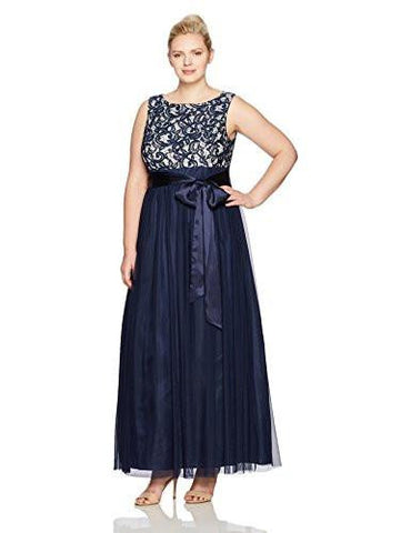 Jessica Howard Plus Size Lace Bodice Ballgown, Navy/Ivory, 16W
