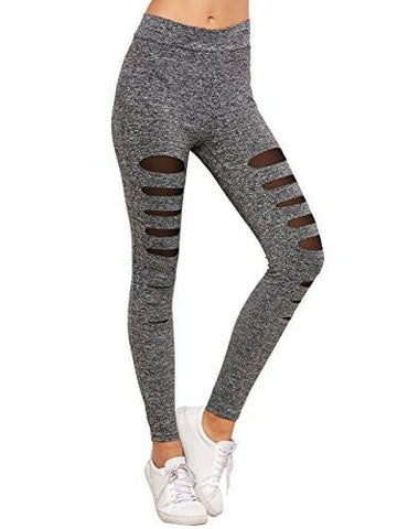 Sweatyrocks Legging Grey Knit Mesh Insert Ripped Tights Yoga Slim Pants S