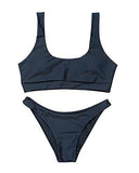 Mooskini U Neck Padded Bathing Suit Stretch Swimsuit 2Pcs Print Bikini Set S Black