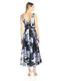 Sleeveless Floral HighLow Hem Dress, Navy/Silver, 14